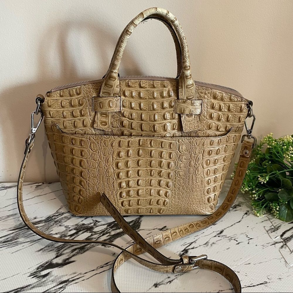CLAUDIA FIRENZE Italy Leather Beige Croc Embossed Purse Crossbody Satchel Bag